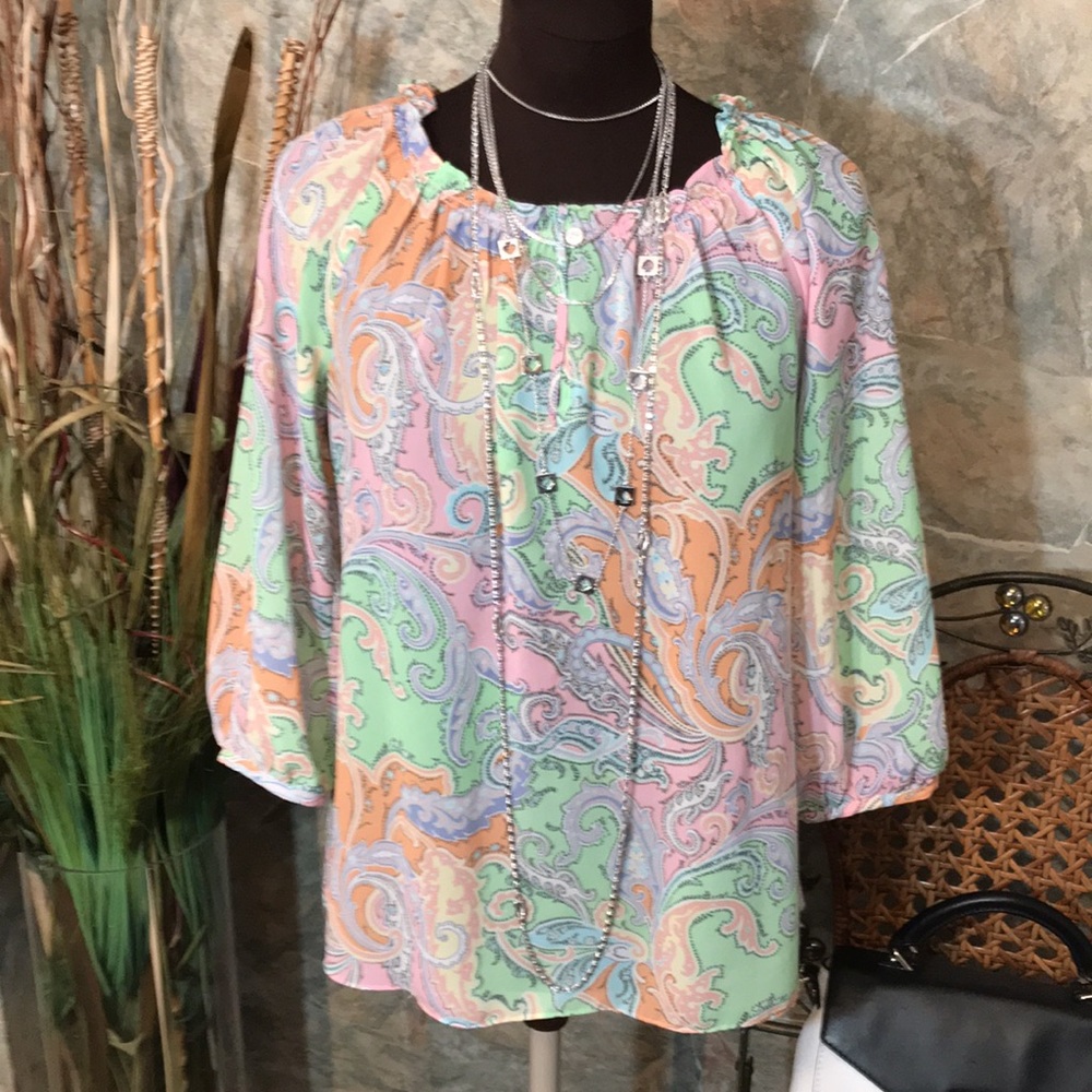 Ralph Lauren 🌹 chaps Pastel paisley shirt top peasant blouse tunic